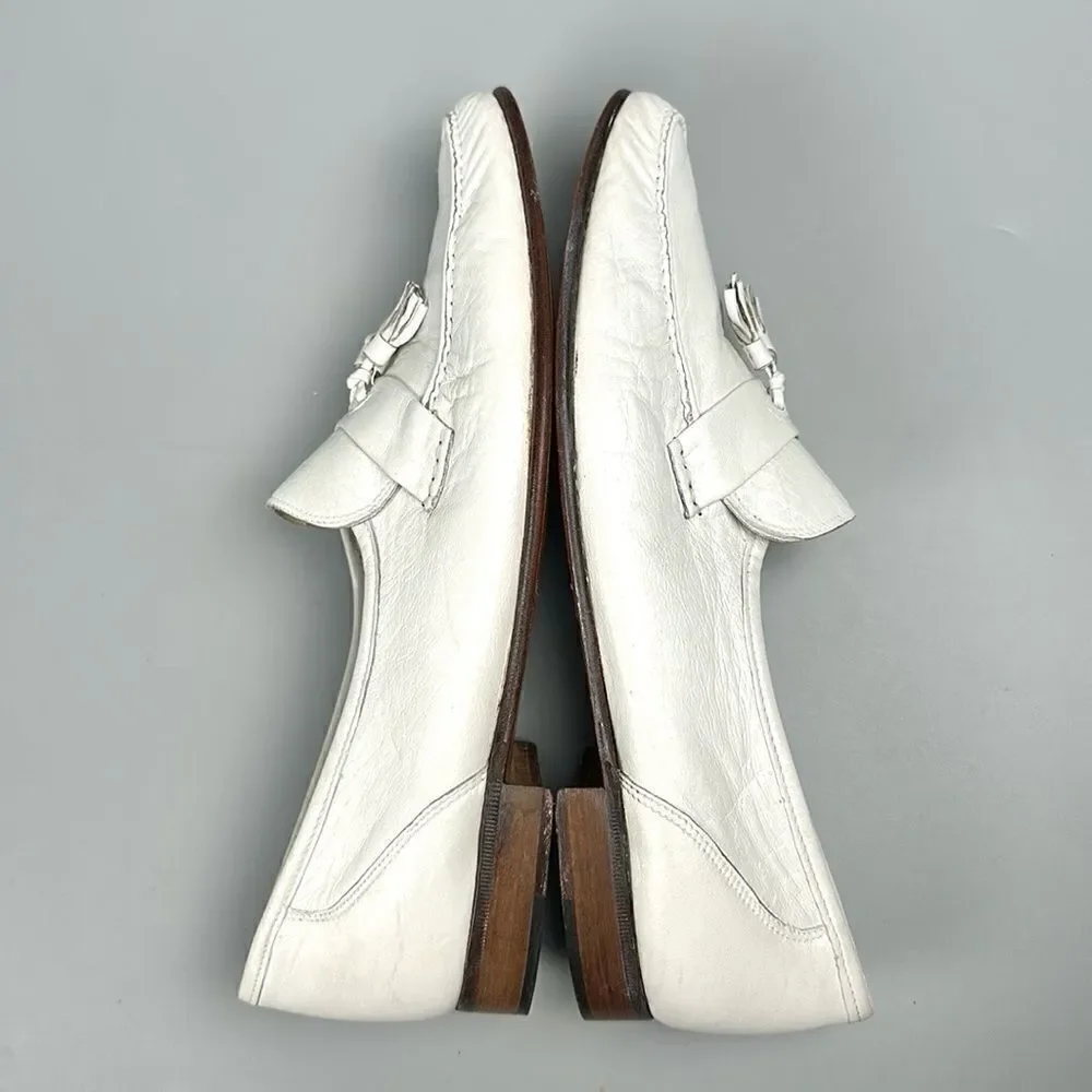 Bruno Magli White Leather Tasseled Loafers Slip On Handmade in Italy 11,5